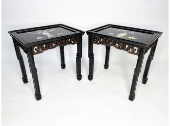 A Pair Of Vintage Mother Of Pearl Inlay Chinoiserie Side Tables