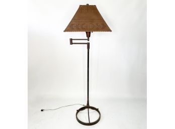 A Bespoke Modern Bronze Tone Lamp With Custom Leather Shade