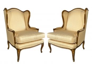 A Pair Of Vintage French Provincial Style Wingback Chairs Upholstered By Brown Brothers