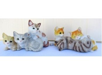 Pair Of Ceramic Music Box Cat Figurines Playful Kittens Each Different But The Same