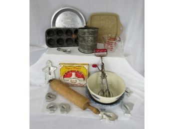 Grouping Of Vintage Baking  Items Imagine Them Arranged On A Kitchen Counter Or Island