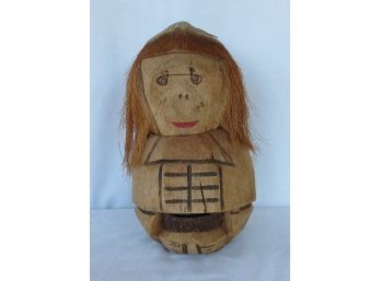 Vintage 1970's  'The Thinker' Hand Carved Coconut Monkey Bank