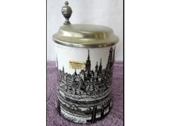 Kuhr-Mulried High Quality German Porcelain City Of Munchen Souvenir Tankard Pewter Lid Orig Tags