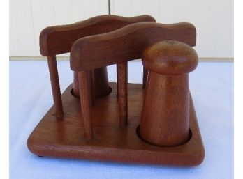 Danish Modern Walnut Tabletop Salt, Pepper & Napkin Holder Combo Very Retro