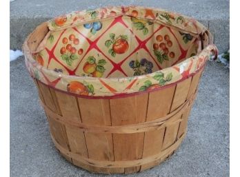 Country Style Colorful Fruits Cloth Lined Bushel Sized Apple Basket - Vintage