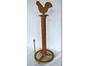 Folk Art All Metal Iron Chicken Paper Towel Holder Mustard Yellow Shabby Chic Color