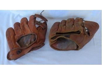 Two Vintage Leather Baseball Mitts - One MacGregor.  Attic Found