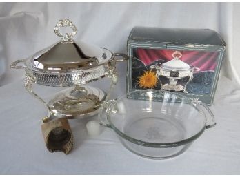 Elegant Vintage International Silver Plated Food Warmer With 2 Qt. Anchor Hocking Liner-Appears Never Used