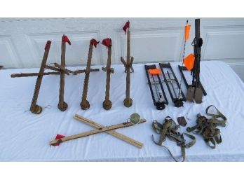 Lot Of Vintage Wooden Ice Fishing Tip-Ups And Some Newer Ones Too W/accessories