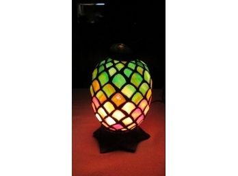 Stained Glass & Iron Pineapple Night Light Or Accent Lamp Copper Finish