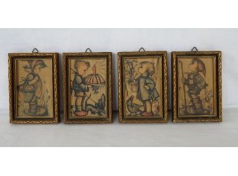 Set Of 4 Original Hummel Miniature Framed Prints-western Germany