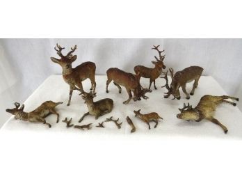 Vintage Cast Metal Collection Of Toy Elk Or Deer Very Detailed - Some Damage