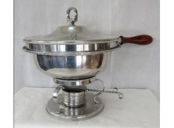 Mid-Century Buenilum Aluminum Pedestal Chafing Dish W/Sterno Heater Great Looking Piece