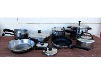 Estate Lot Of Vintage Farberware & Revereware Pots & Pans Including Rare Revere Pressure Cooker Early Marks