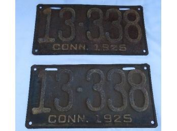 Matching Pair Of 1925 Connecticut License Plates - Tough To Find 2 Originals Together!