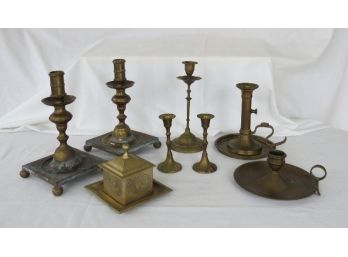 Great Grouping Of Brass Candlestick Holders-wedding-home Decor