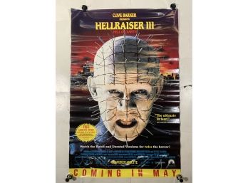 Vintage Rolled One Sheet Movie Store Poster Clive Barker Hellraiser III Hell On Earth