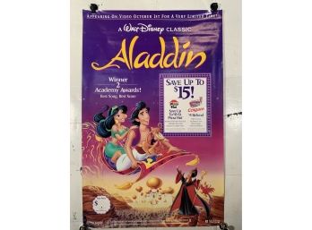 Vintage Rolled One Sheet Movie Store Poster Disneys Aladdin