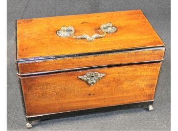 Fantastic Antique 1800s Wood Tea Caddy With Key And Two Lidded Tea Tins