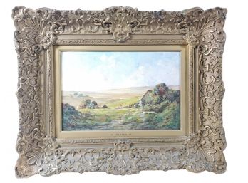 Antique Harold Goldthwait Signed Oil Painting On Board - Farm Landscape Barn Scene