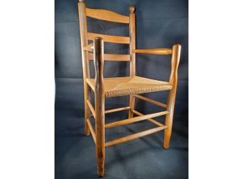 Antique F.A. Sinclair Mottville, NY Rush Seat Ladder Back Single Arm Chair