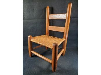 Adorable Antique Wood And Woven Seat Ladder Back Child's Chair