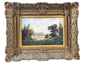 A Nicely Executed Antique Oil On Board By Harold Goldthwait - Cottage Meadow Landscape, Signed & Framed