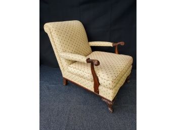 Antique Upholstered Carved Mahogany Oversized Chair