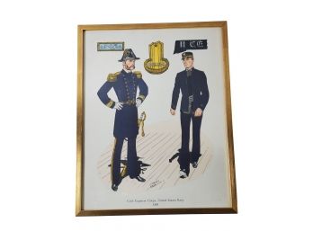 Antique 1881 Color Plate #1 Lithograph Civil Engineer Corps, United States Navy Uniforms