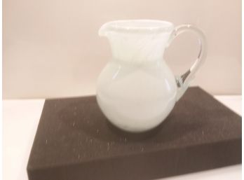 White Spatter Glass Pitcher Clear With Applied Handle