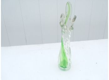 Twisted Hand Blown Green And Clear Vase