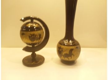 Rotating Globe Ashtray With Matching Vase