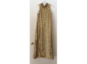 Gold Sequins Gown With Stunningly Embellished High Neck