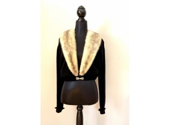 Vintage - Kramers Fur New Haven Cashmere Sweater  With (2) Interchangeable Mink Collars & Rhinestone Clasp