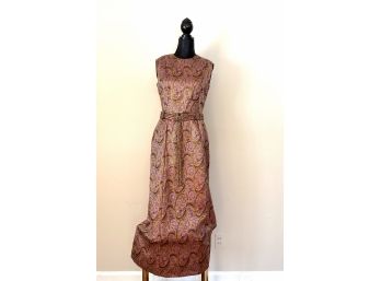 Vintage Truly Social By Dynasty For Nora Zandre -muliti-colored Silk Dupioni Dress With Pockets & Beaded Belt