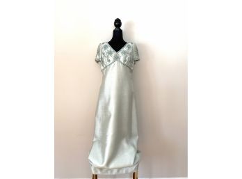 Vintage Light Blue Silk Dupioni V-neckline Dress Beaded Top