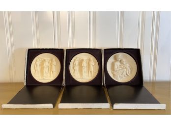 Trio - 1979 AIDA Ivory Alabaster Religious High Relief Plates - Italy