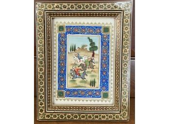 Miniature Persian Painting In Khatam - Kari Frame