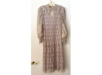 Custom Taupe Lace Overlay Long Sleeve Dress With Lavender Underliner