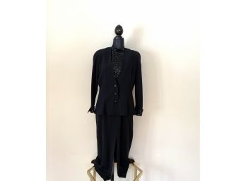 Vintage Daymor Couture Black Dress With Sequin Polka Dots And Cuffed Sequin Jacket-  Size 8