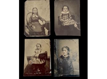 Set Of Four Antique Tin Type Photos Of Children (A)