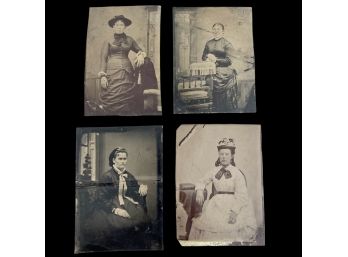 Set Of Four Antique Tin Type Photos Of Women (B)