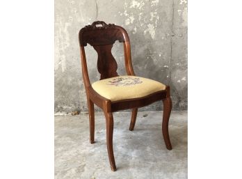 Antique Wood And Upholstered Hand-Carved Side Chair