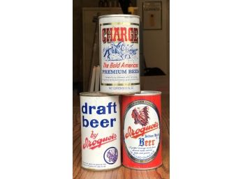 Vintage Set Of 3 Collectible Western Themed Beer Cans, Charge And Iroquois