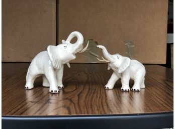 Nice Antique Pair Of Hand Painted Porcelain Elephants
