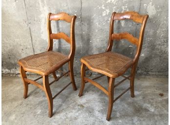 Pair Of Vintage Wood And Cane Side Chairs