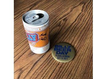 RARE Vintage Billy Carter Autographed Billy Beer Can With Collectible Pin