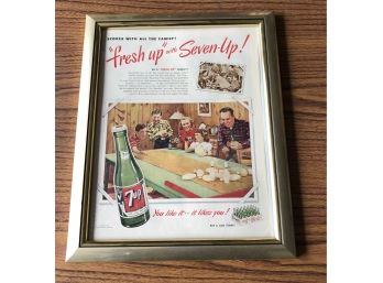 Vintage 7-UP Ad In Frame “Fresh Up With Seven-Up”