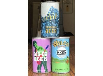 Vintage Set Of 3 Retro Style Beer Cans, Wilco Orbit Dis-Go