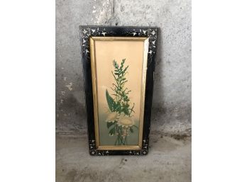 Antique Still Life Flower Print In Ornate Carved Frame